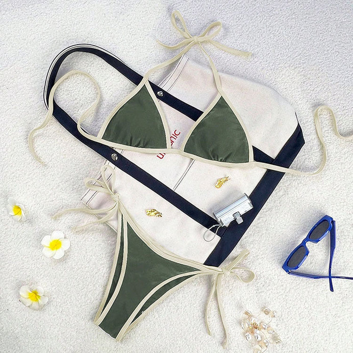Lättvikts dam triangelbikini med justerbara band, perfekt för solbad och simning.