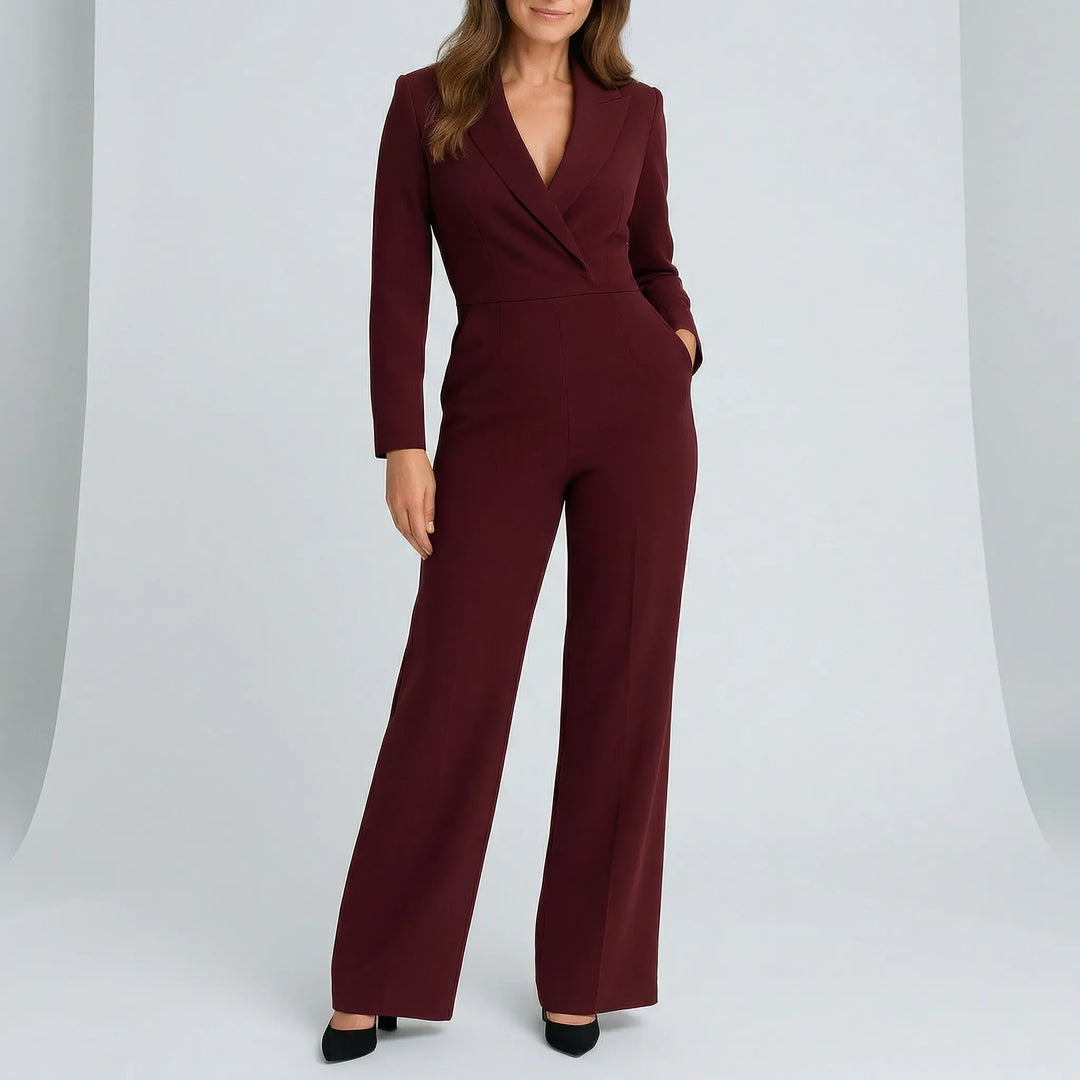 Figursydd damjumpsuit med lång ärm & markerad midja. Modern design för en elegant stil vid fest & vardagsbruk.