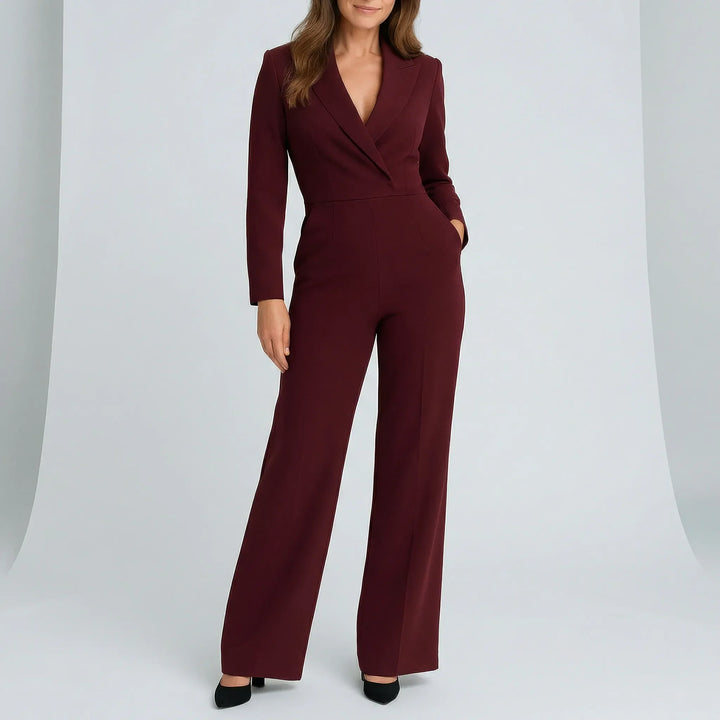 Figursydd damjumpsuit med lång ärm & markerad midja. Modern design för en elegant stil vid fest & vardagsbruk.