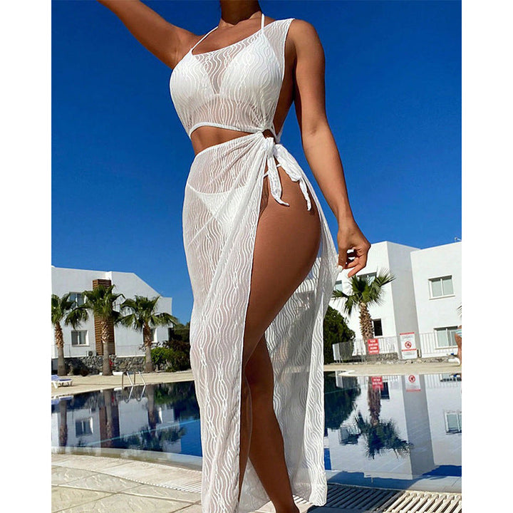 Fashionabel damknytdress med asymmetrisk topp, skön för semester och poolparty. Sommarkläder.