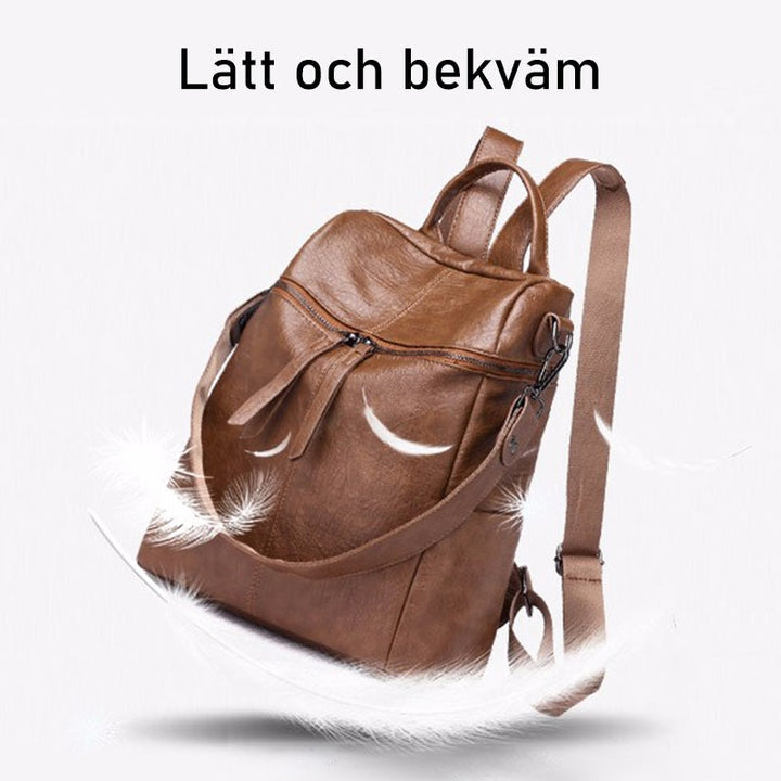 "Elegant damläderryggsäck i svart, brun, grå, grön eller rosa, multifunktionell för arbete och vardag."