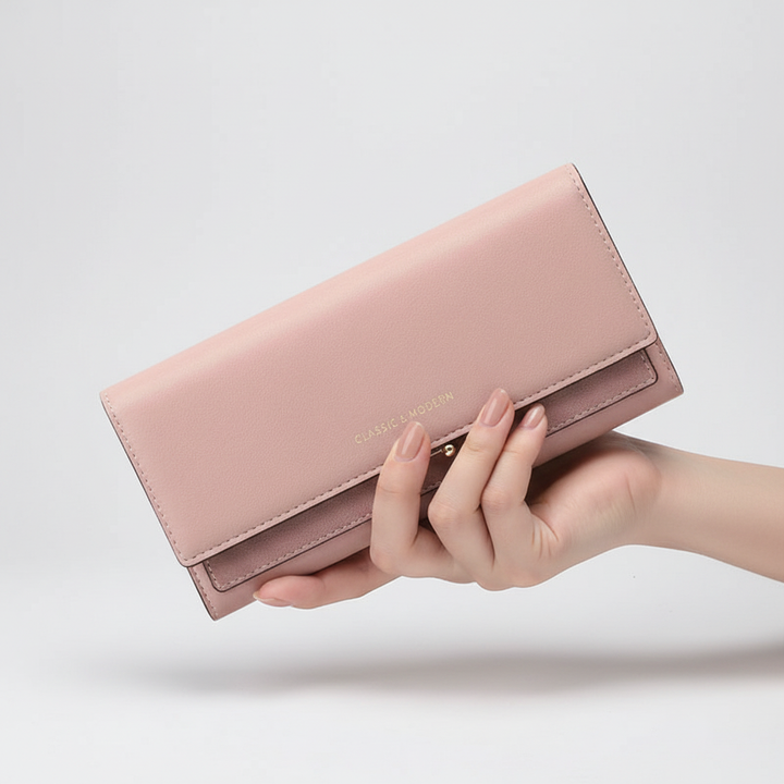 Högkvalitativ damplånbok i PU-läder med telefonficka och korthållare. Idealisk accessoar.