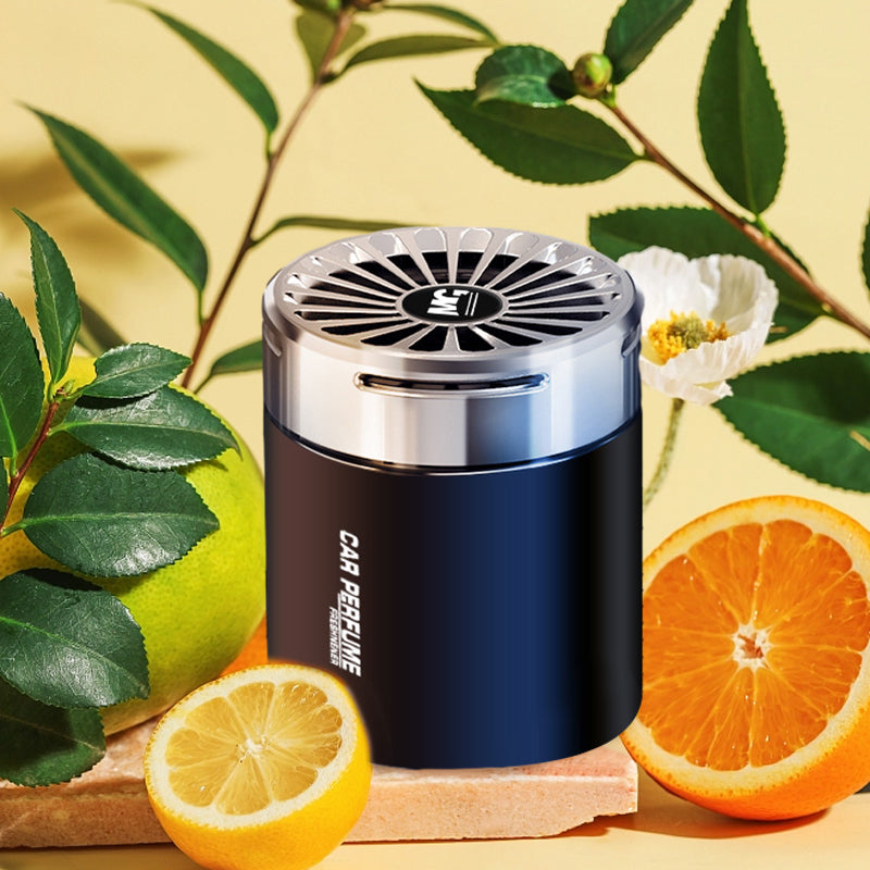 Elegant doftspridare för bil i frostat glas, ger en fräsch atmosfär med valbara dofter som lavendel och citron.