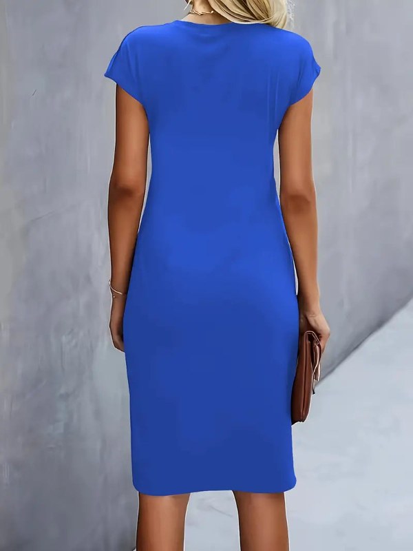 Luftig sommarklänning, kortärmad midiklänning för dam, elegant drapering & härlig komfort.