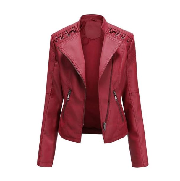 Klassisk dam vintage bikerjacka, elegant Elizabeth-modell, figursydd för en smickrande look.