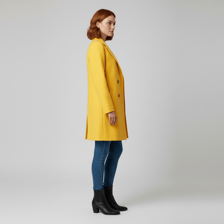 Tidlös damkappa, Kiara-modell, elegant lång ytterplagg som passar för kontor eller fest.