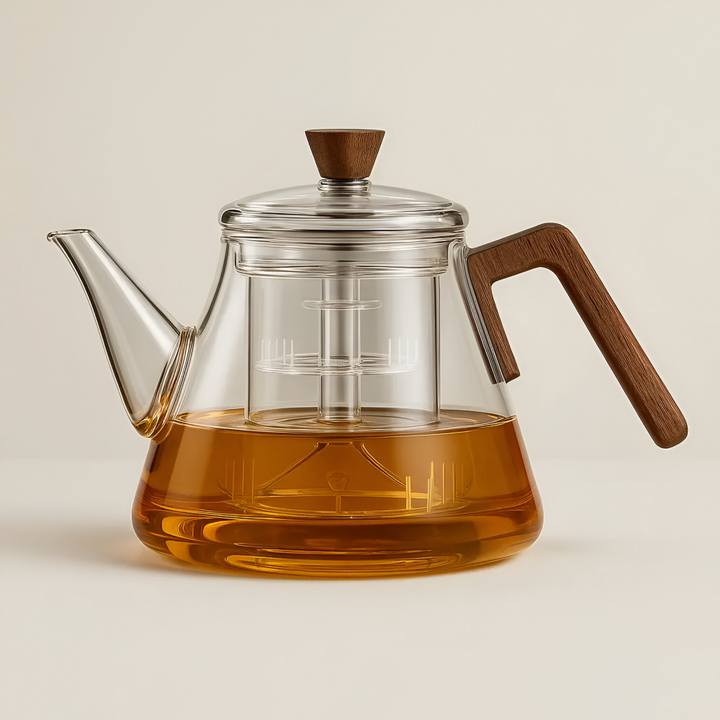 Elegant glastekanna 900ml med integrerad tesil för löst te. Perfekt för servering & heminredning.