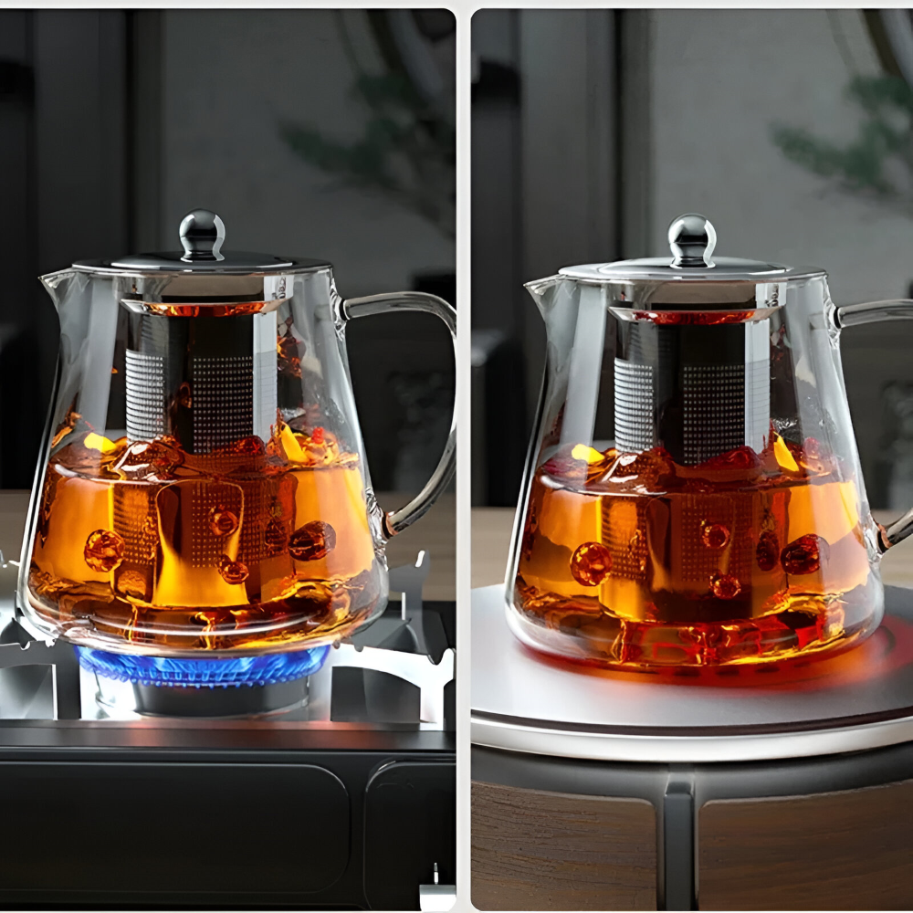 Perfekt gåva: universal glastekanna med sil, värmetålig för te. Elegant köksredskap för hemmet & servering.