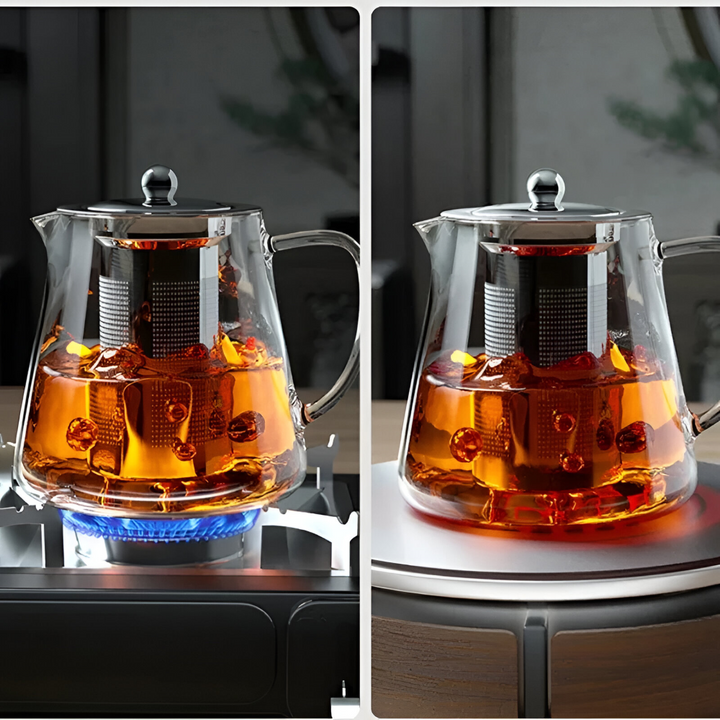 Perfekt gåva: universal glastekanna med sil, värmetålig för te. Elegant köksredskap för hemmet & servering.