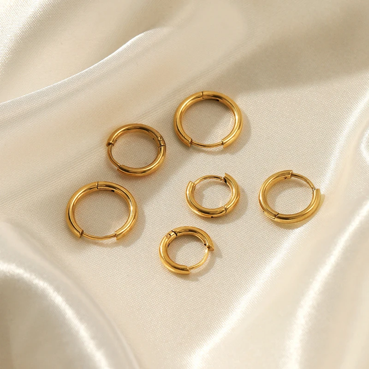 Silverfärgade creolörhängen i rostfritt stål. Små eleganta hoopörhängen för kvinnor, minimalistisk stil.