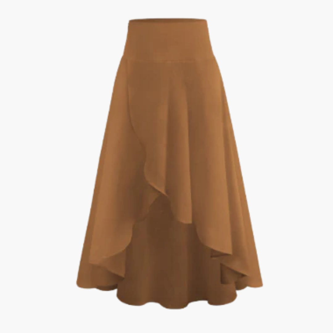 Kvinnors A-linjeformade midikjol med elegant hög midja och chic lagerdesign. Perfekt för modern stil och komfort.