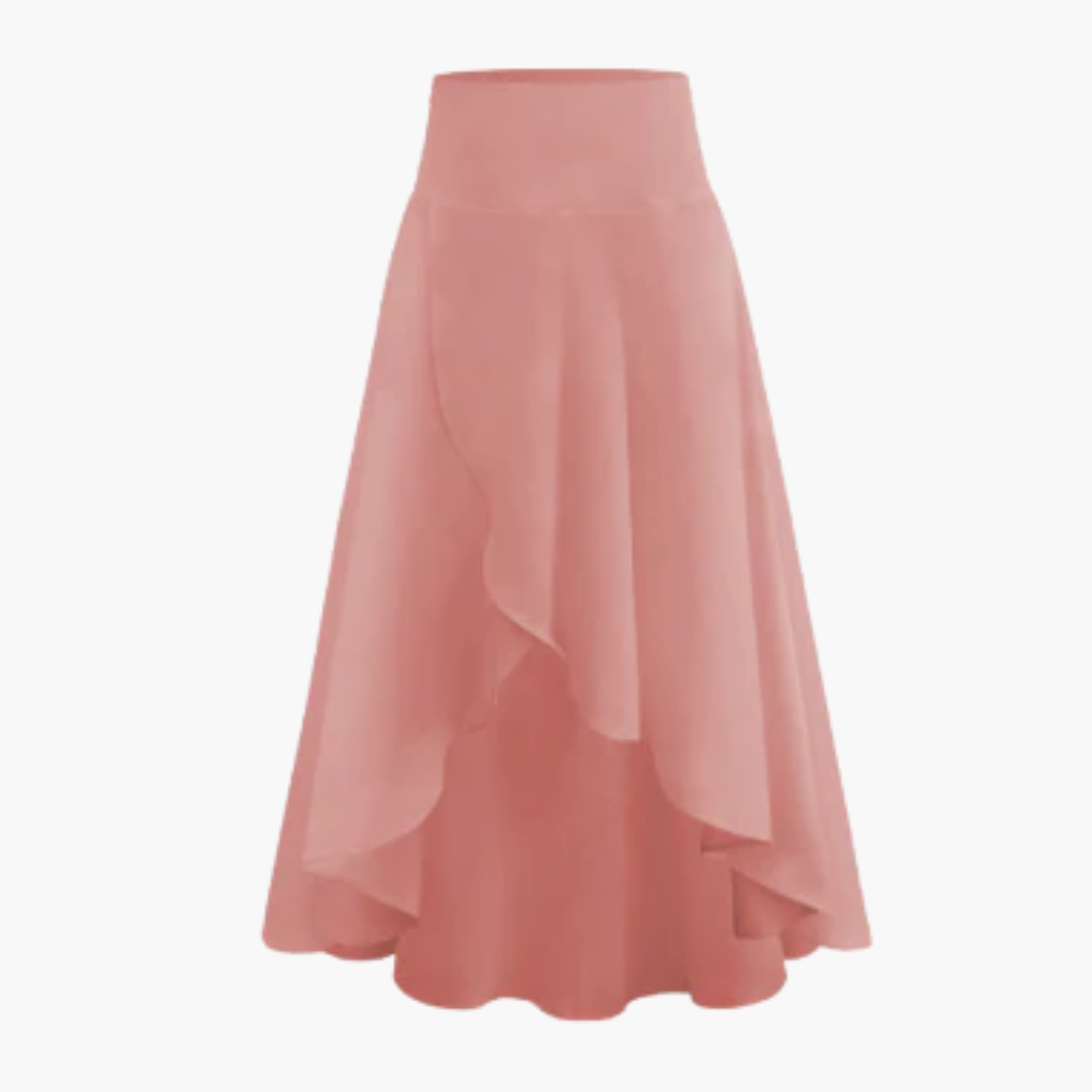 Snygg högmidjad midikjol för kvinnor med elegant lagerdesign. A-linjeformad passform för mode och fest.