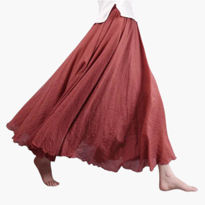Elegant högmidjad rynkad maxikjol för kvinnor i A-linje. Perfekt sommarkjol eller festkjol.