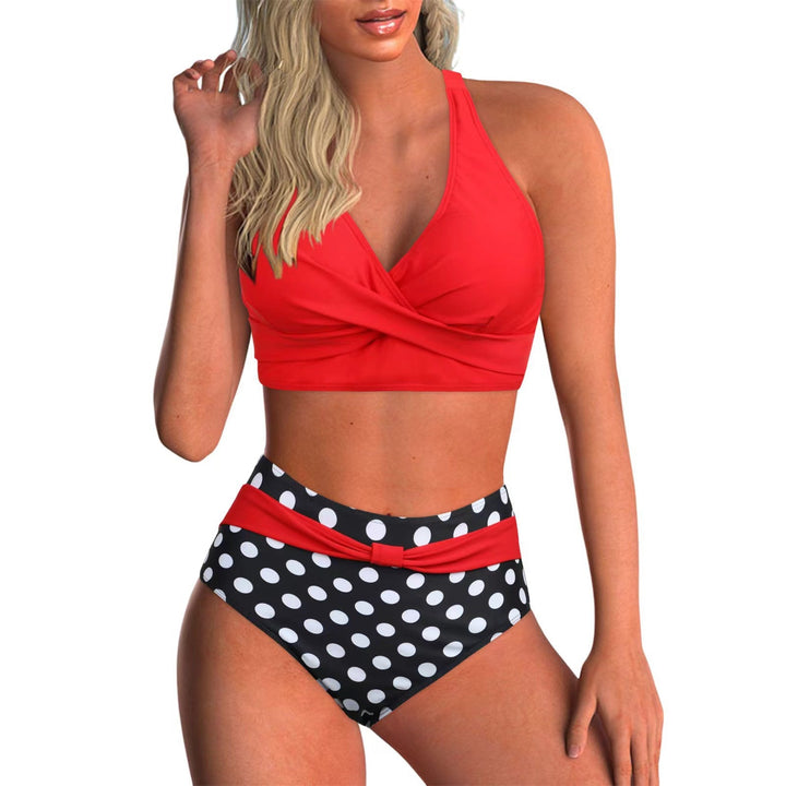 Bekväm & elegant högskuren bikini dam, omlott-topp design för sommar och strand. Färgglad stil.