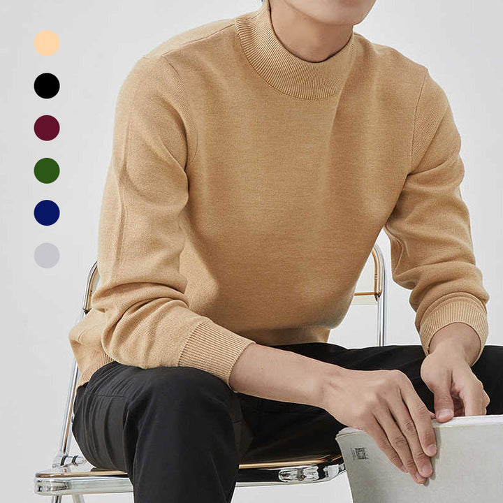 Herrhalspolo i fleece, elegant, tjock och varm, tillgänglig i marinblå, beige, vinröd, svart, mörkgrön, ljusgrå.