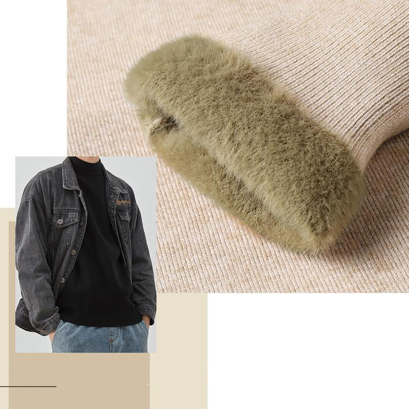 Herrhalspolo i fleece, elegant, tjock och varm, tillgänglig i marinblå, beige, vinröd, svart, mörkgrön, ljusgrå.