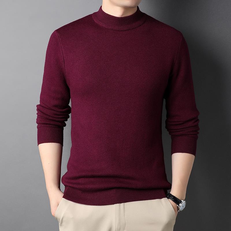 Herrhalspolo i fleece, elegant, tjock och varm, tillgänglig i marinblå, beige, vinröd, svart, mörkgrön, ljusgrå.