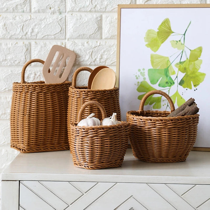 PP-material väggkorg, handvävd för blommor, som fruktkorg eller smart förvaring.