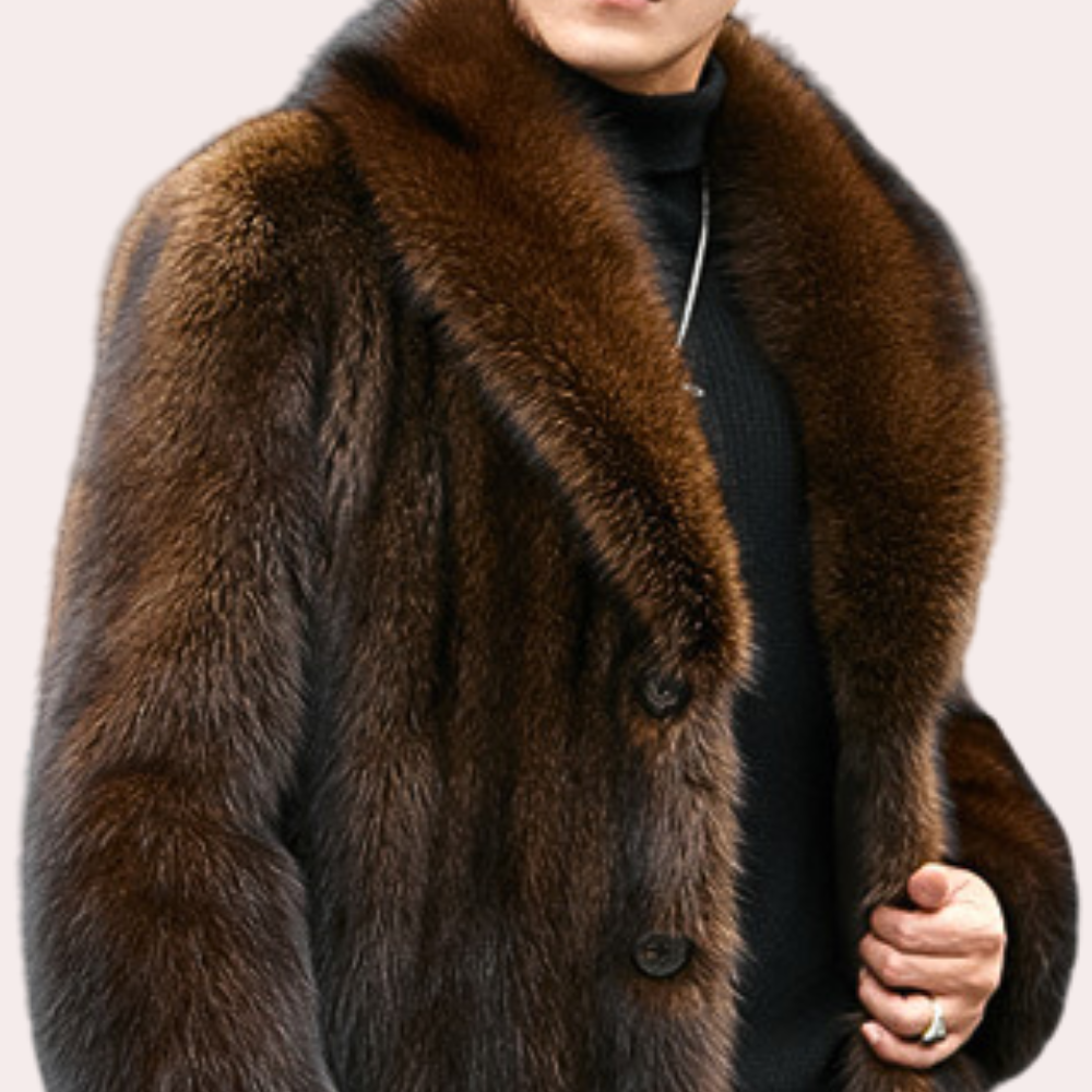 Klassisk mode vinterjacka för herr, med elegant pälslook. Varm och stilren herrjacka, perfekt ytterplagg.
