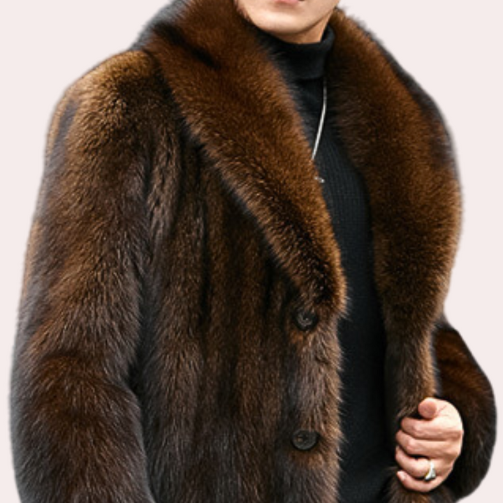 Klassisk mode vinterjacka för herr, med elegant pälslook. Varm och stilren herrjacka, perfekt ytterplagg.