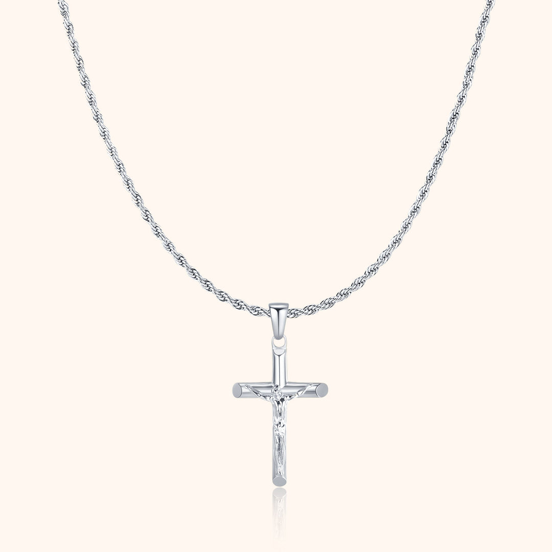 Elegant herrhalsband med klassiskt kors, tillverkat i 925 sterlingsilver. Tidlös maskulin design i silver eller guld.