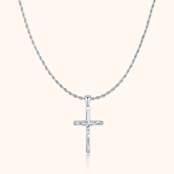 Elegant herrhalsband med klassiskt kors, tillverkat i 925 sterlingsilver. Tidlös maskulin design i silver eller guld.