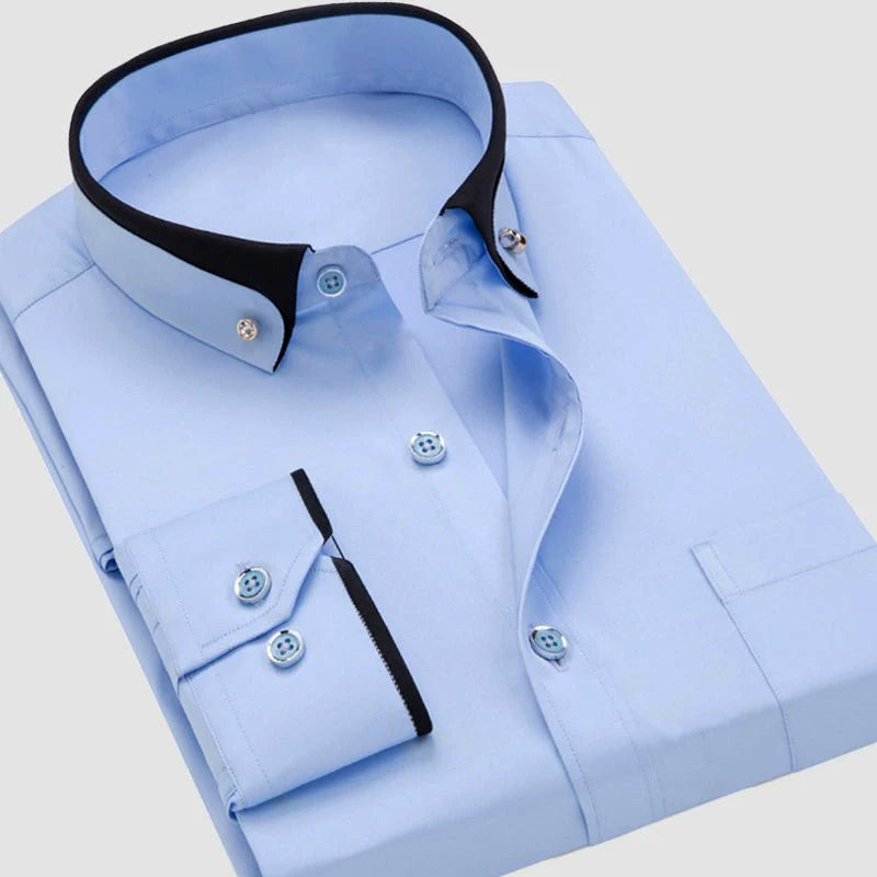 Mångsidig herrskjorta med kontrastkrage, en stilren detalj som höjer din outfit för varje tillfälle.