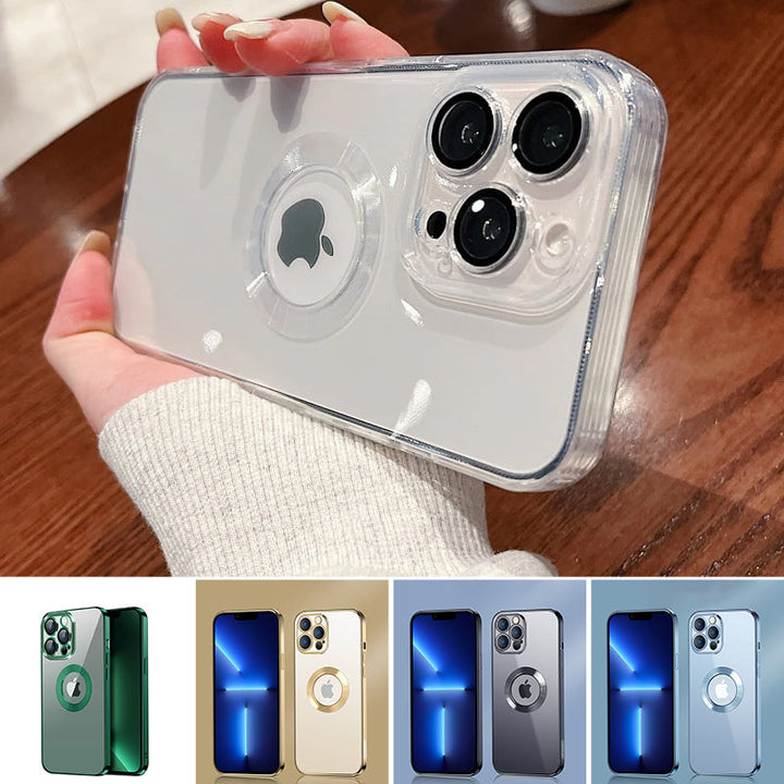 "Elegant iPhone-skal med metallring, elektropaterad ram för lyxigt utseende, säker och stilfull funktionalitet"