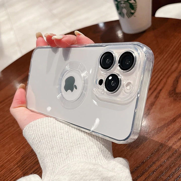 "Elegant iPhone-skal med metallring, elektropaterad ram för lyxigt utseende, säker och stilfull funktionalitet"