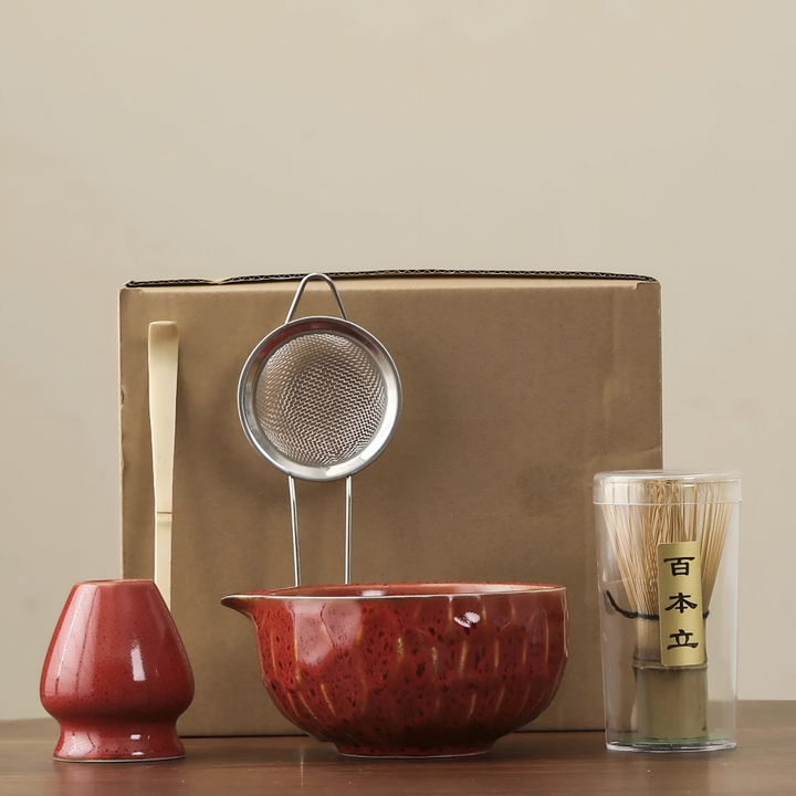 Premium japanskt matcha teset med handgjord keramikskål och äkta bambuvisp. Förhöjer din teceremoni.