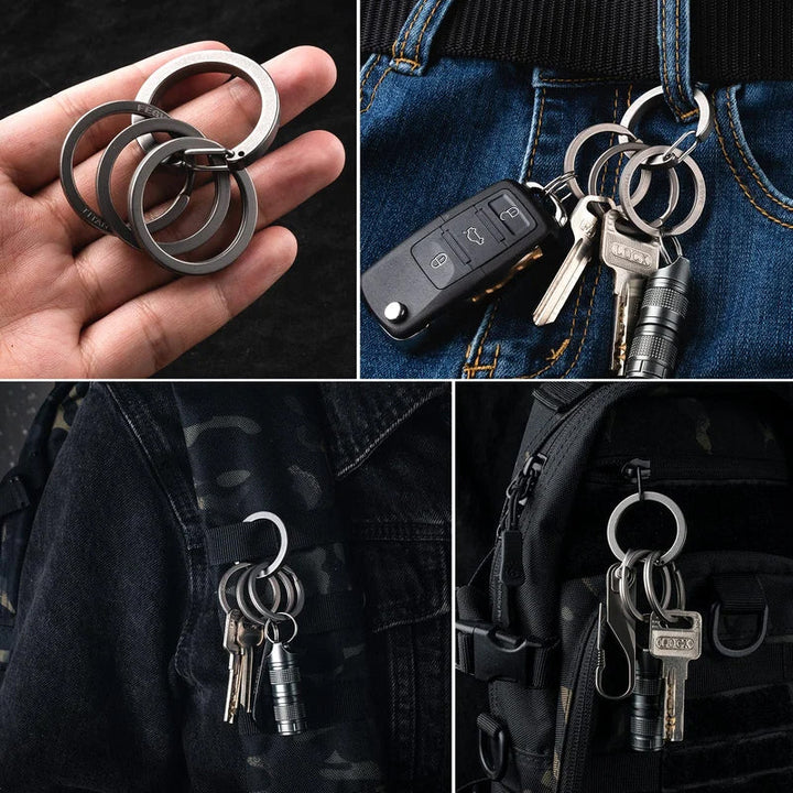 Elegant karbinhake nyckelring i silverfärgad metall, rostfritt stål; idealisk för mäns accessoarer, håller nycklar organiserade.