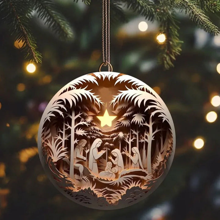 "Elegant keramisk juldekoration med klassisk design, skapar festlig charm och värme i hemmet."