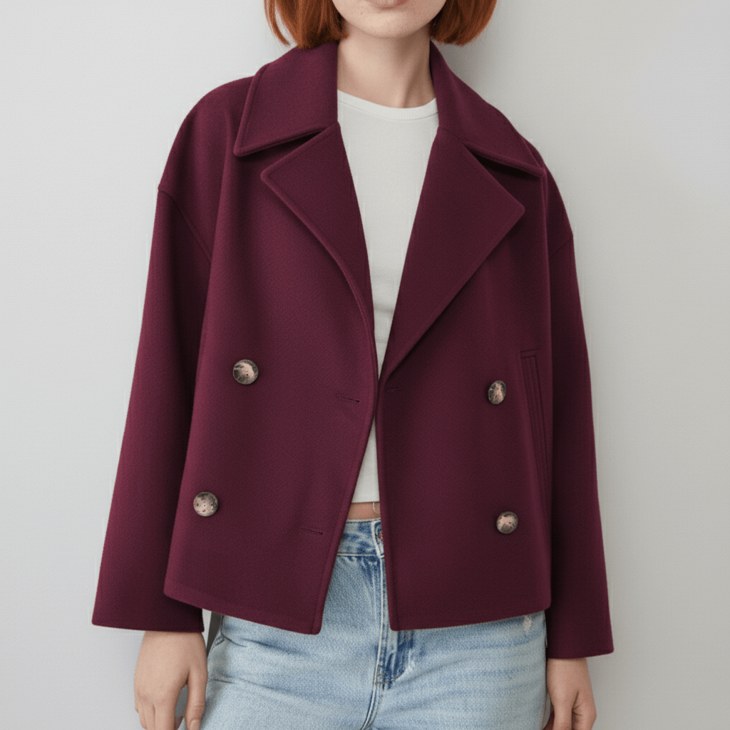 Elegant kort dubbelknäppt damjacka "Jessica", perfekt för en stilren vardagslook.