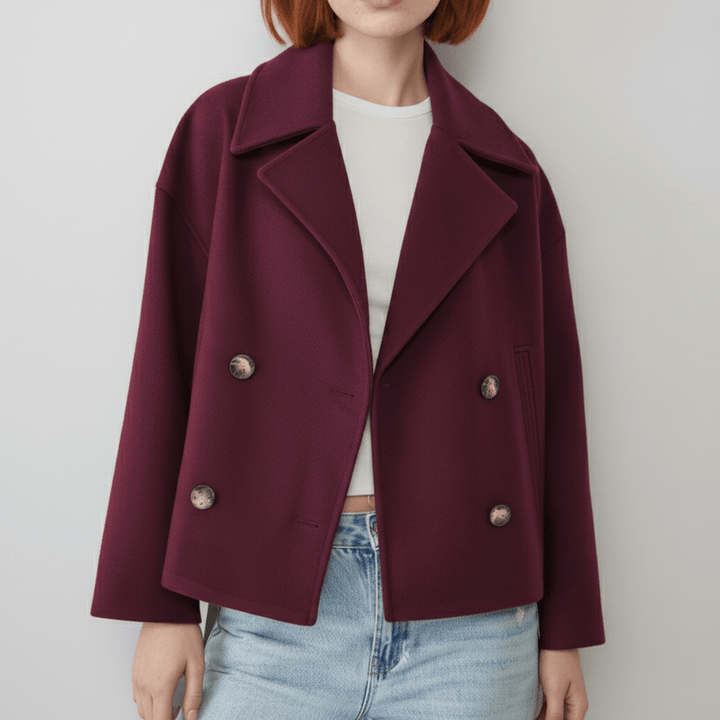 Elegant kort dubbelknäppt damjacka "Jessica", perfekt för en stilren vardagslook.