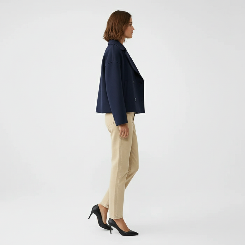 Elegant damjacka "Jessica", kort modell med dubbelknäppning, passar höstens mode.