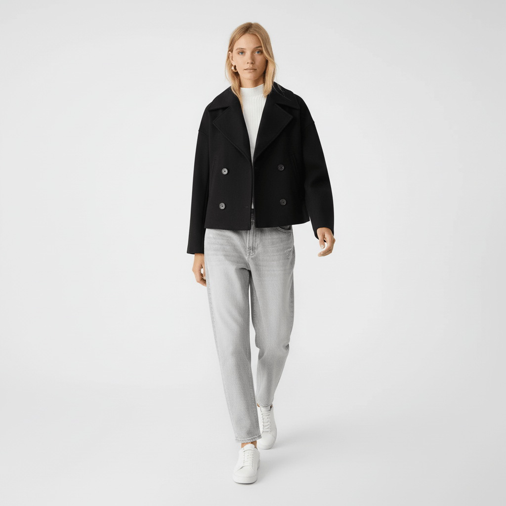 Figurnära dubbelknäppt blazer för damer, en modern vårjacka som passar jobb och fritid.