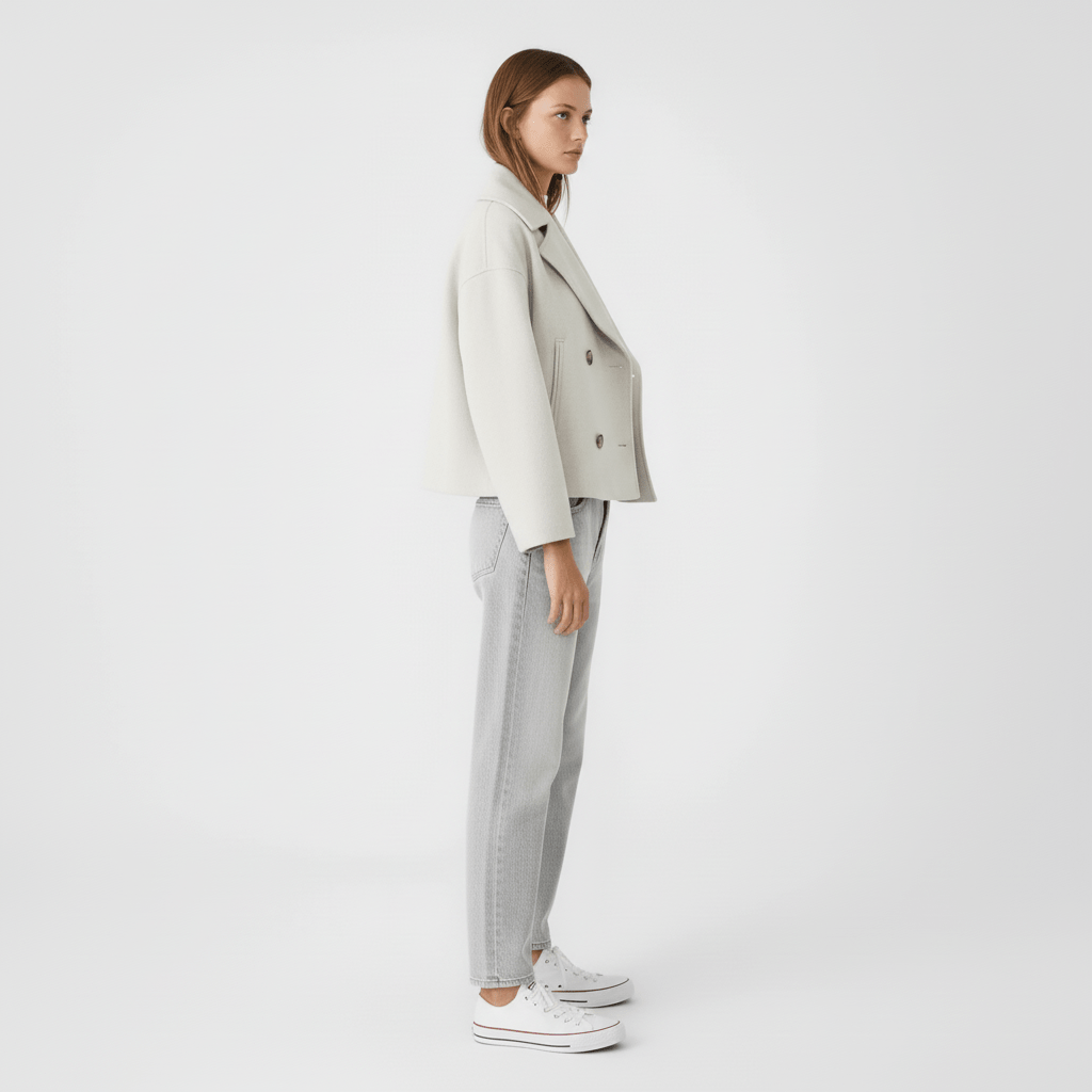 Klassisk kort damjacka "Jessica" med dubbelknäppning, för en elegant och tidlös stil.