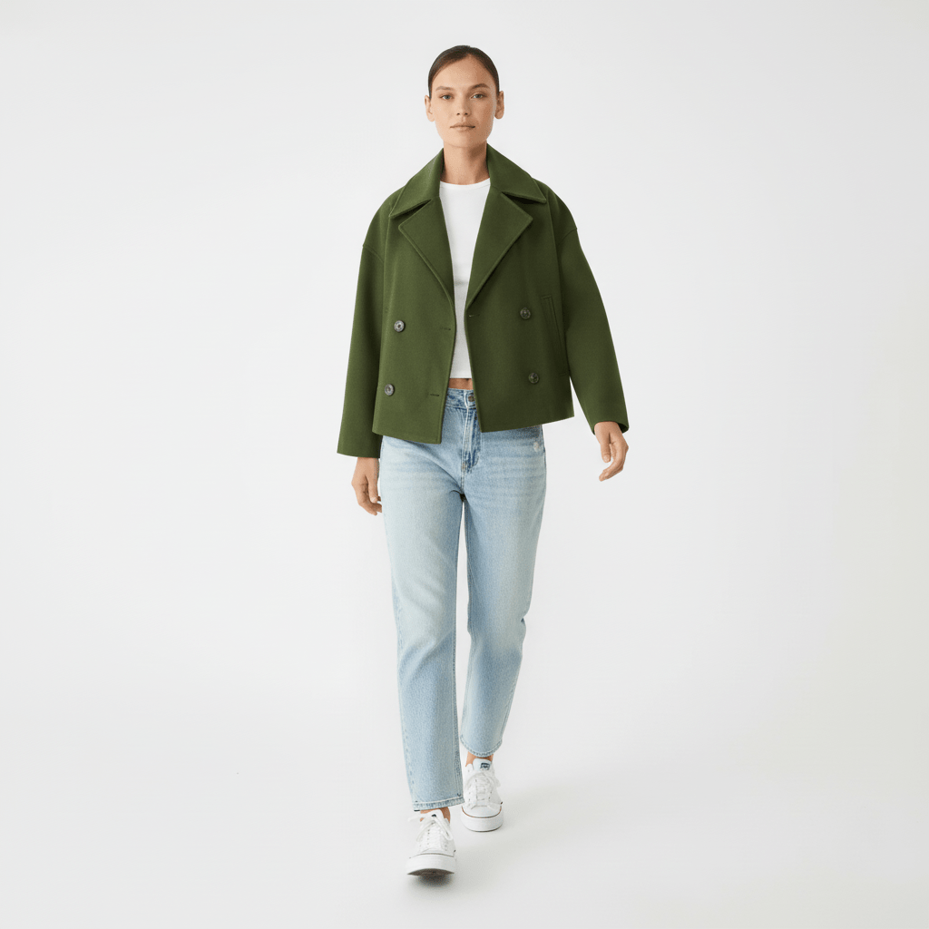 Mångsidig kort blazer "Jessica" för kvinnor, med dubbelknäppning och elegant snitt.