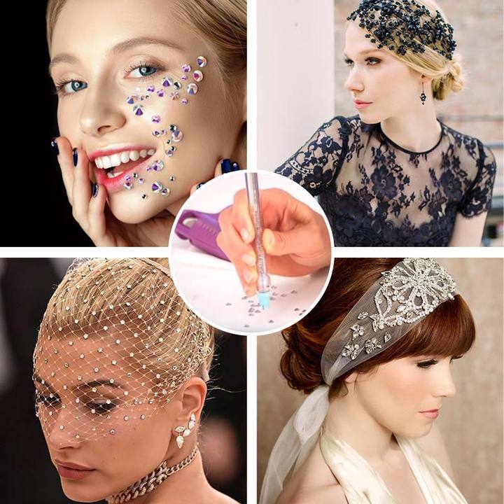 "Elegant kristallapplikatorverktyg dekorerat med kristaller, perfekt för nageldekoration och kreativa ytor, maxad precision."