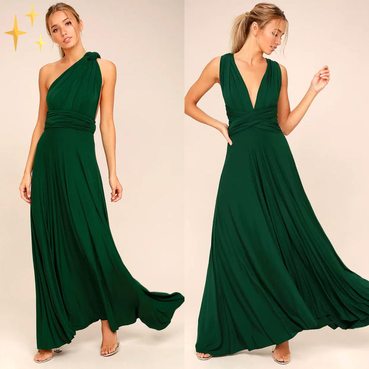 Lång elegant omlottklänning Mira, perfekt som aftonklänning för kvinnor.