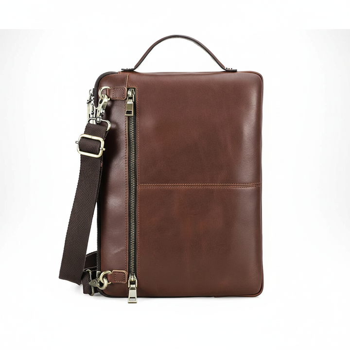 Premium laptopväska i elegant läder. Perfekt kontorsmaterial och affärs-portfölj för att organisera din arbetsdag.
