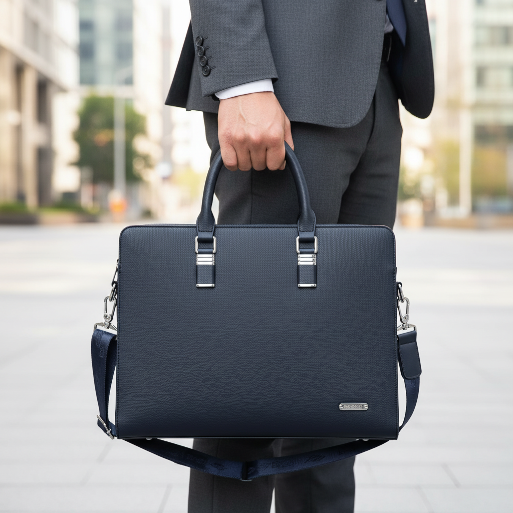 Elegant läderaktväska för affärer & laptop. Stilren design som passar proffs på kontoret.