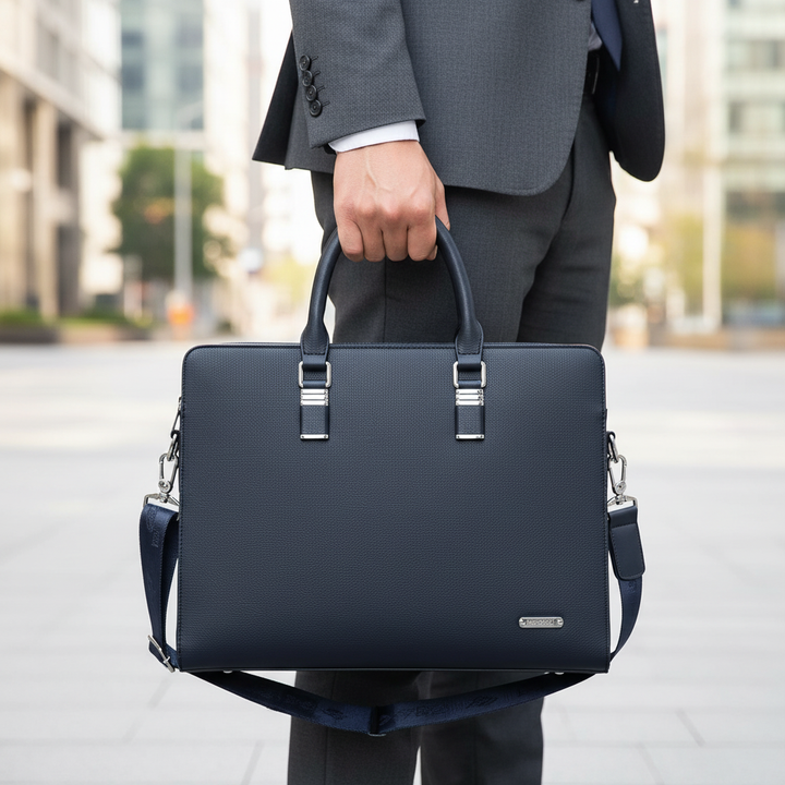 Elegant läderaktväska för affärer & laptop. Stilren design som passar proffs på kontoret.
