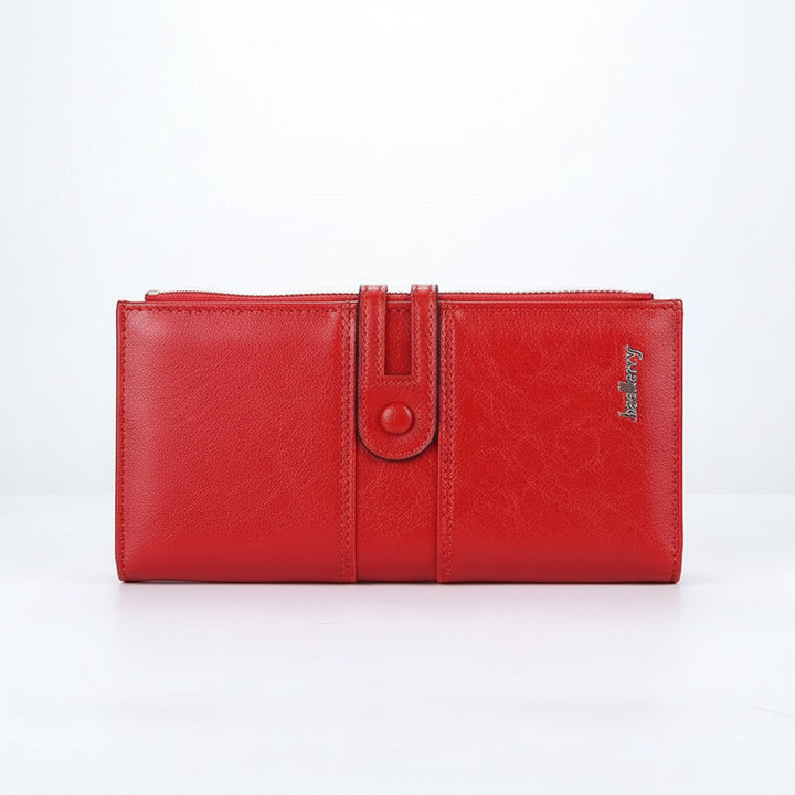 Färgglad lång damplånbok i PU-läder med dubbla dragkedjor. Rymlig, organiserad och elegant accessoar.