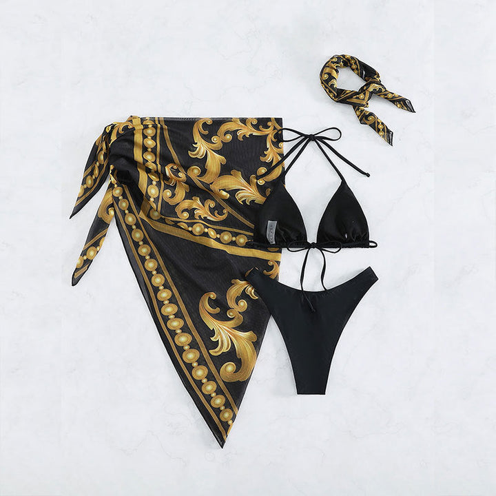 Mönstrad damkjol, omlottmodell med elegant design. Idealisk för fest och strand.