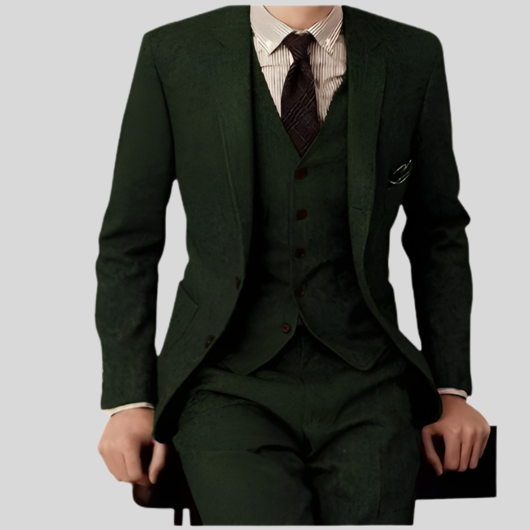 Brun herr kostym, tredelad slim fit. Formell och mode-riktig för bröllop och eleganta evenemang.