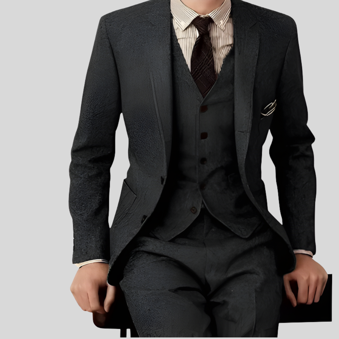 Grön slim fit kostym för herr, tredelad för en komplett och elegant look. Idealisk för fest och affärer.