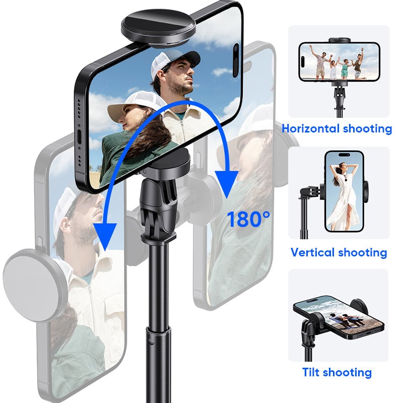 "Elegant magnetiskt Bluetooth selfiestativ, lätt och utdragbar design med fjärrkontroll för flexibel fotografering."