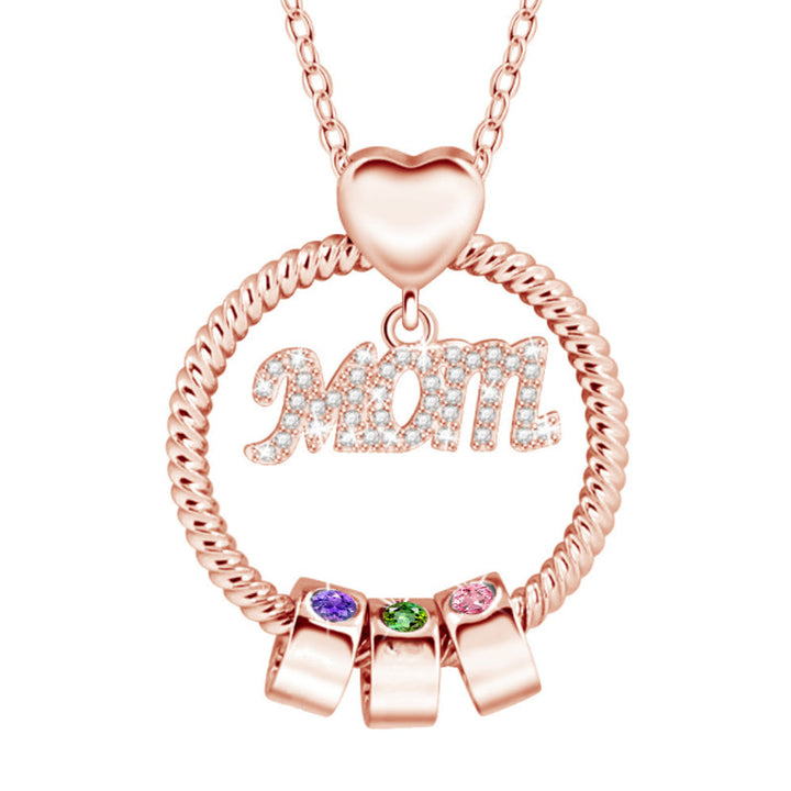 Elegant mammas halsband med födelsesten i guld, intrikat hjärtdesign och tvinnad repdetalj för kvinnor.