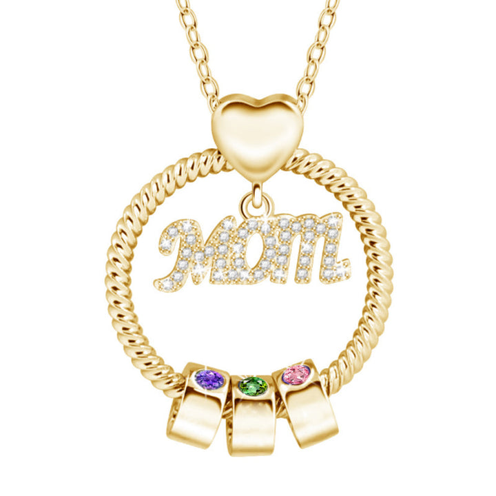 Elegant mammas halsband med födelsesten i guld, intrikat hjärtdesign och tvinnad repdetalj för kvinnor.
